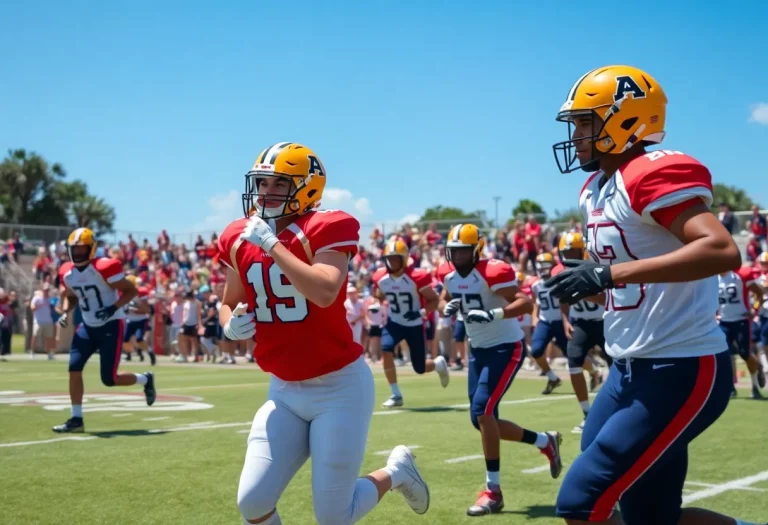 High school football players in action under the Florida sun