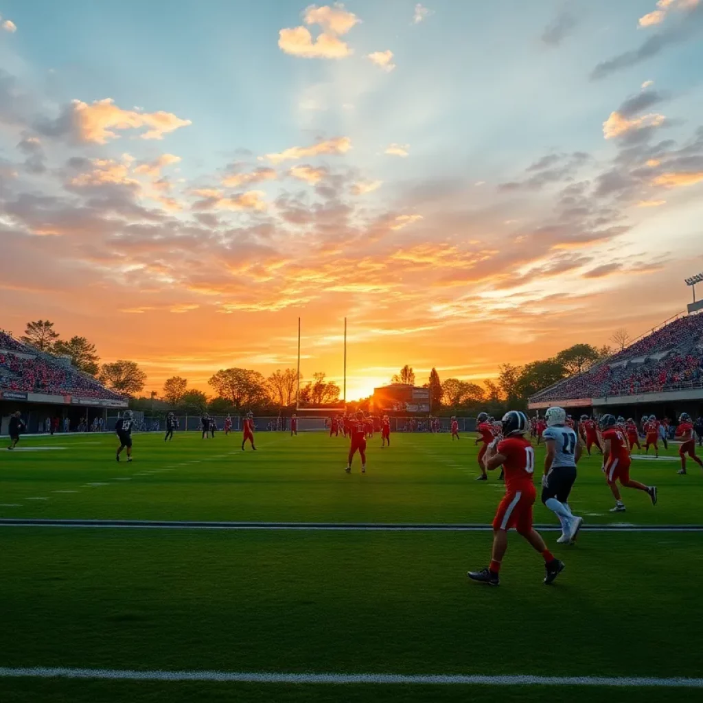Football players practicing on a field during the Florida high school football season kickoff