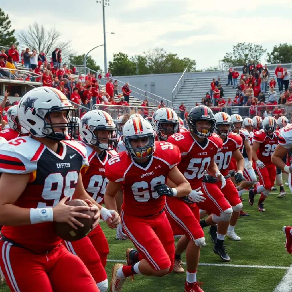 High school football players in action during a game in Florida.