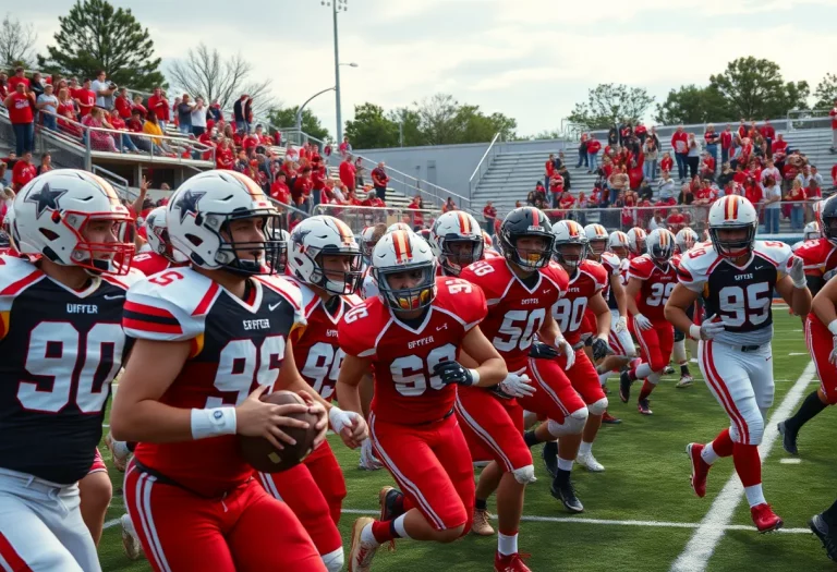 High school football players in action during a game in Florida.