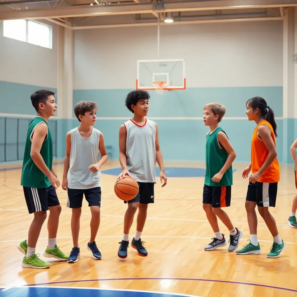 Young athletes practicing basketball on the court