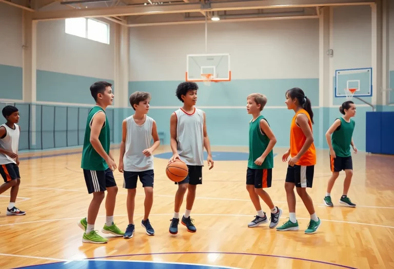 Young athletes practicing basketball on the court