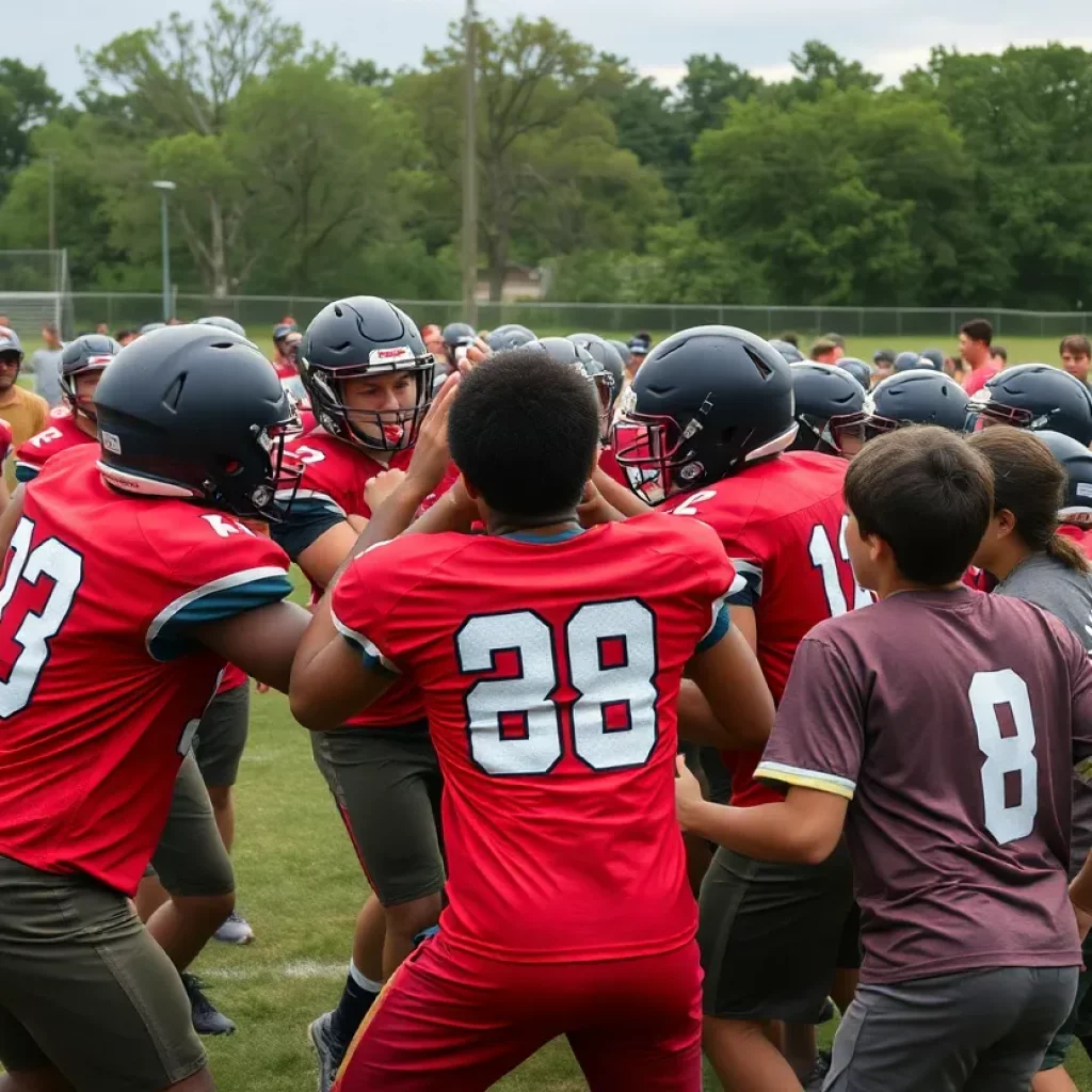 Illustration of a chaotic brawl at a summer football camp