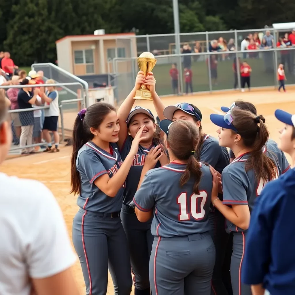 Fort Zumwalt West softball team celebrating their championship win.