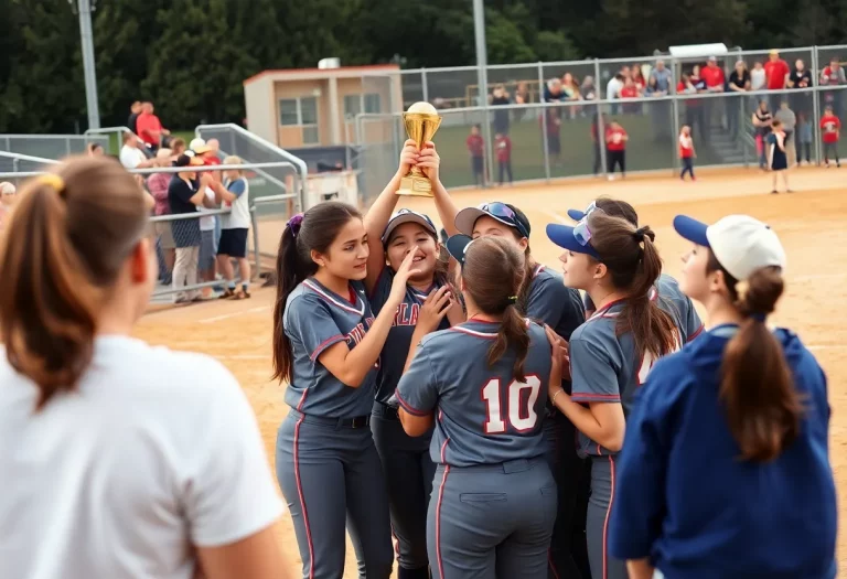 Fort Zumwalt West softball team celebrating their championship win.