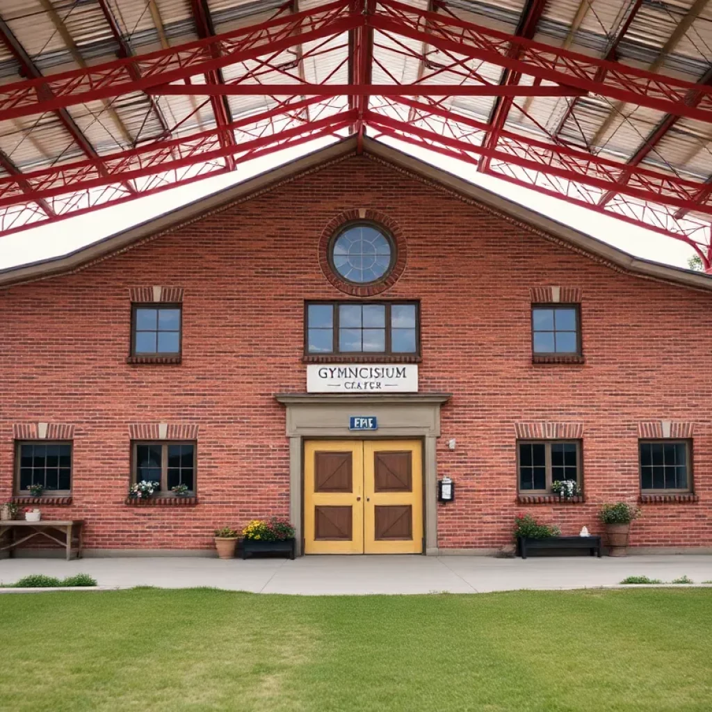 Exterior view of the Freetown gymnasium representing community spirit.