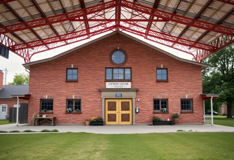 Exterior view of the Freetown gymnasium representing community spirit.