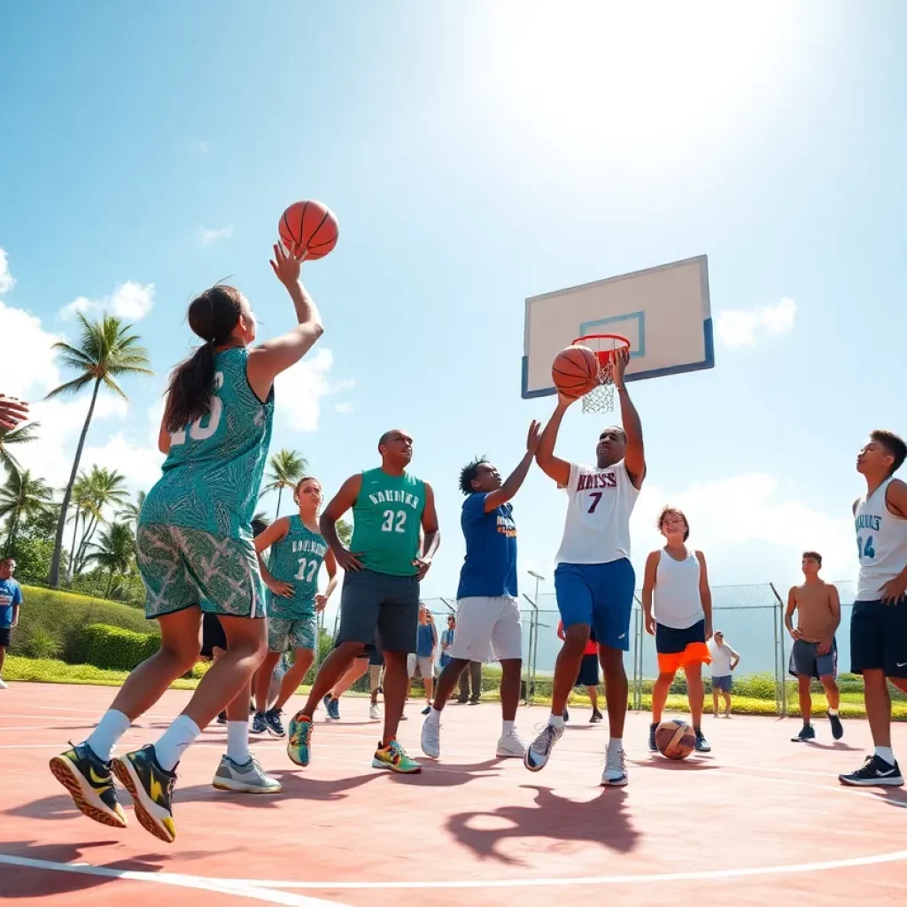 Fukuoka All-Star Girls Basketball Team participating in a cultural exchange in Hawaiʻi
