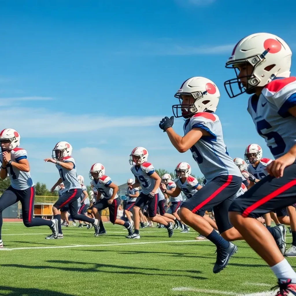 Young athletes practicing football skills on the field