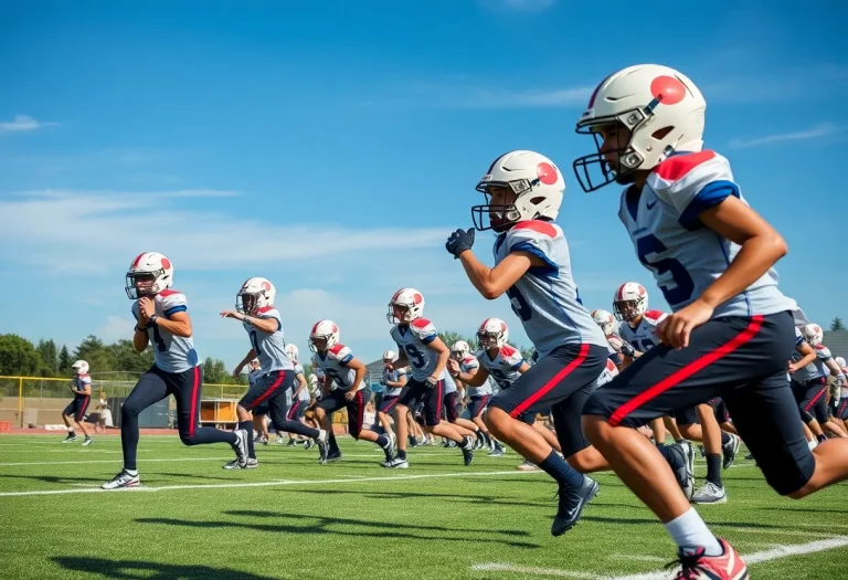 Young athletes practicing football skills on the field