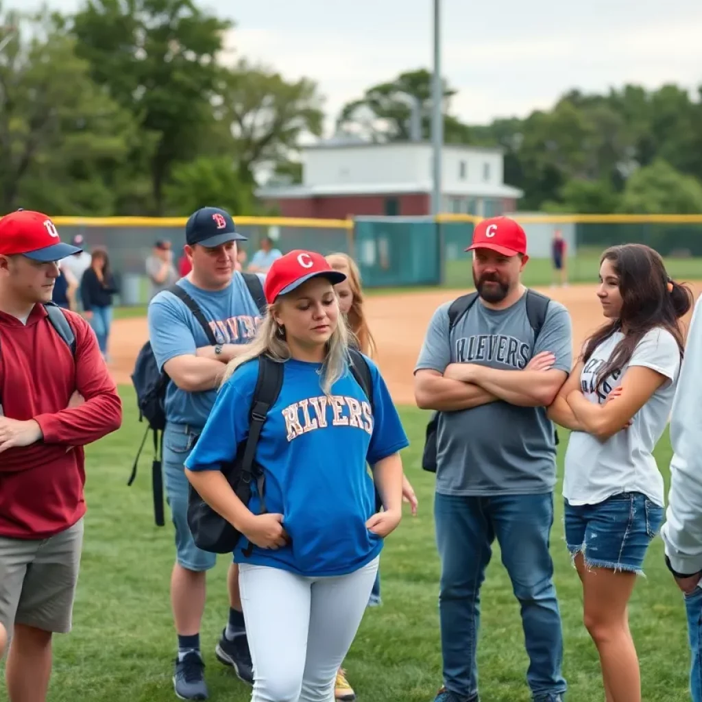 Galena High School baseball field with concerned parents and players