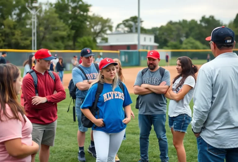 Galena High School baseball field with concerned parents and players