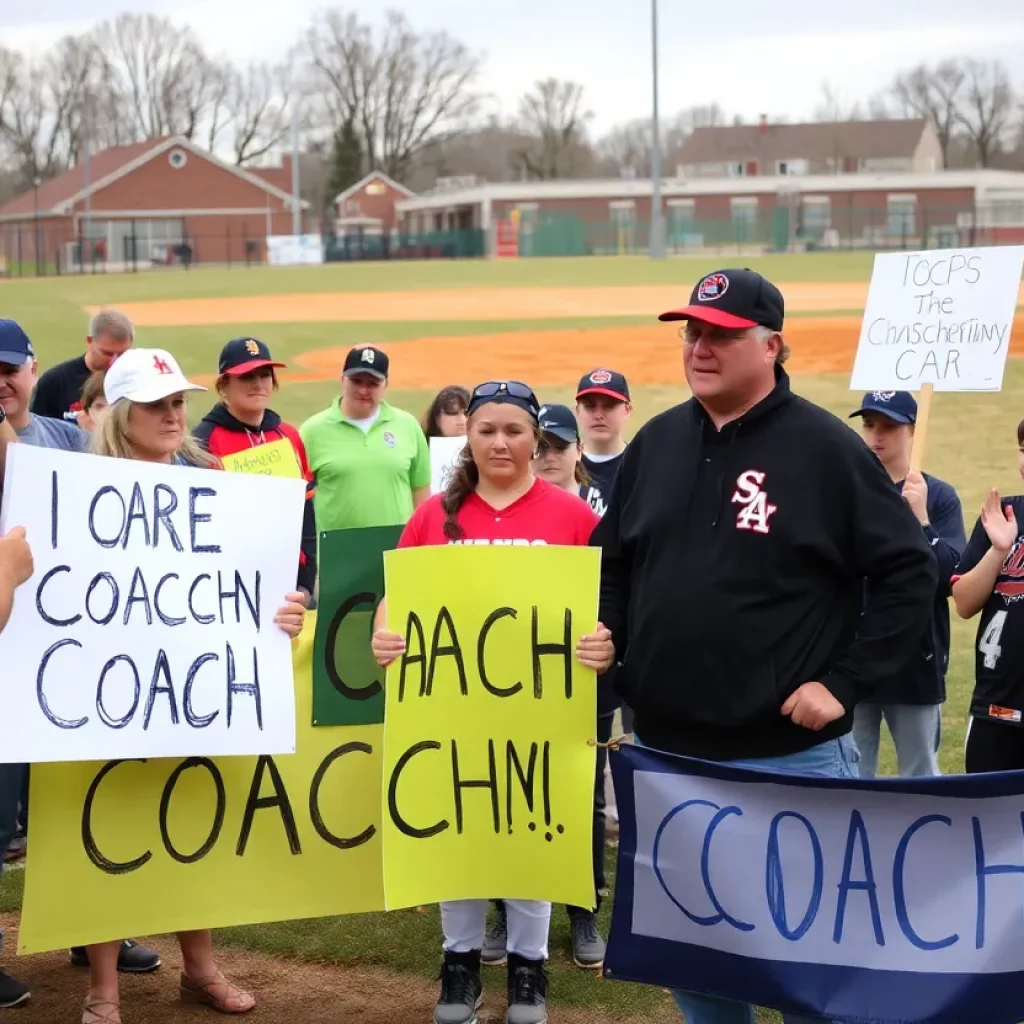 Community members rallying in support of the dismissed baseball coach