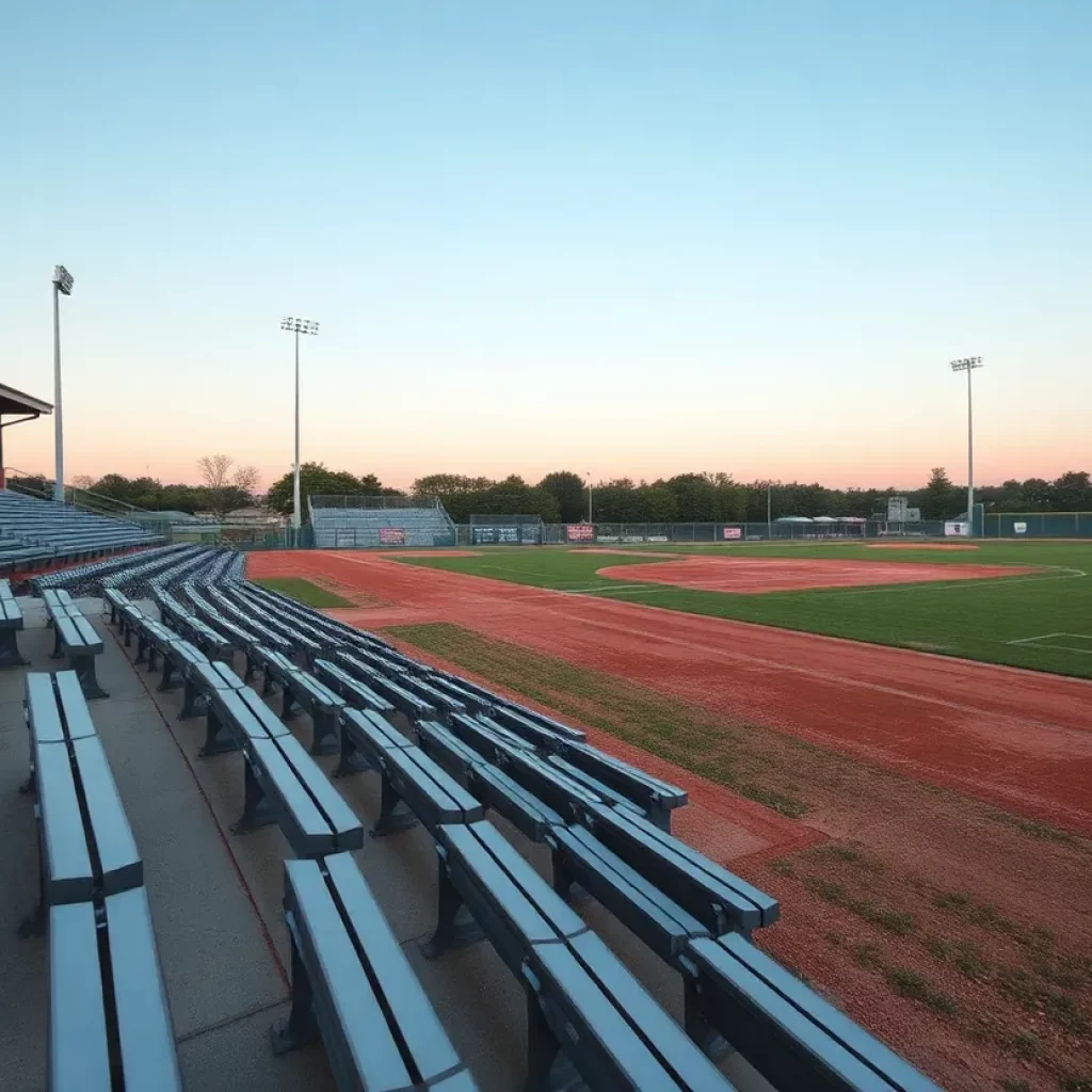 Empty baseball field at Galena High School reflecting community unrest