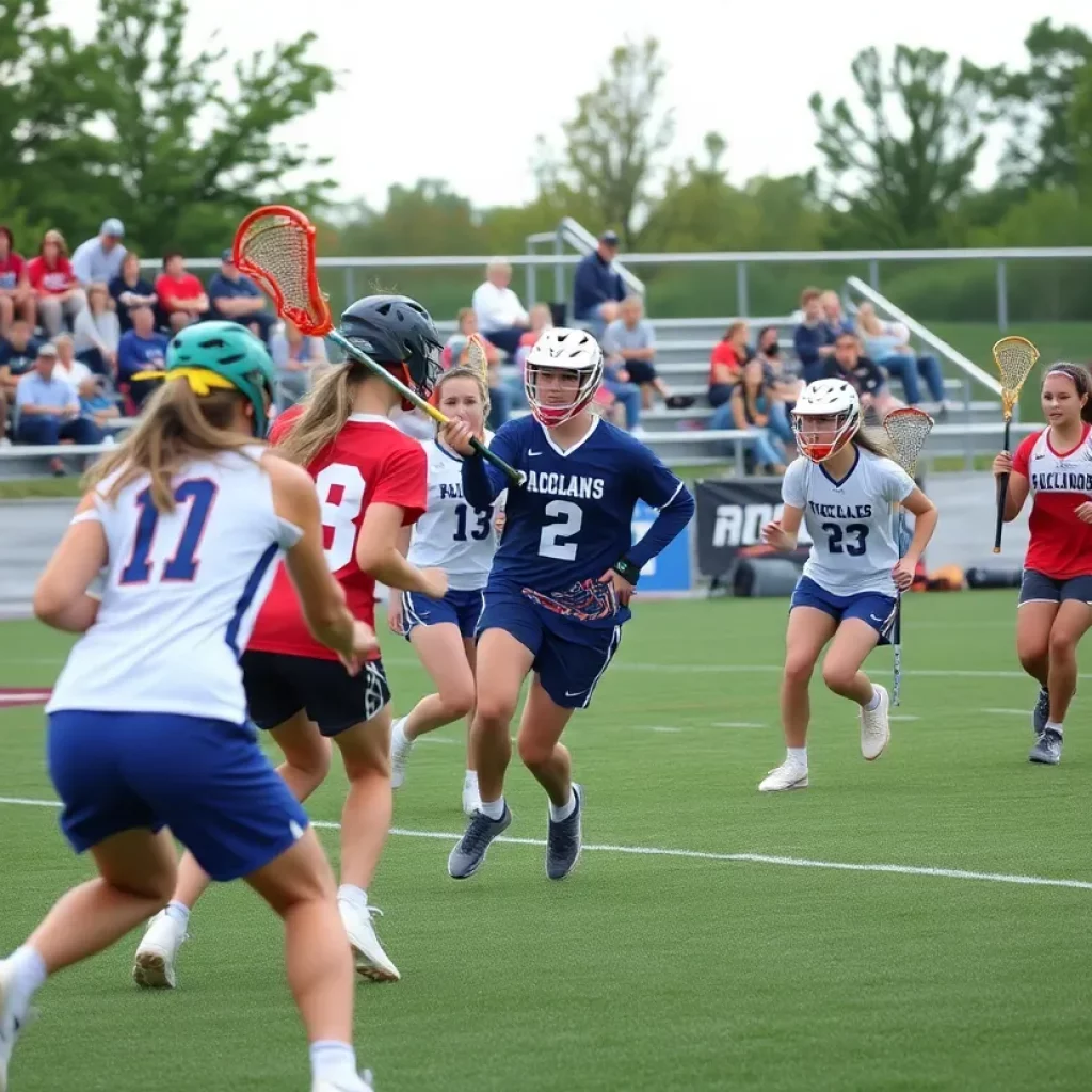 Action shot of a high school lacrosse game at Georgetown Prep