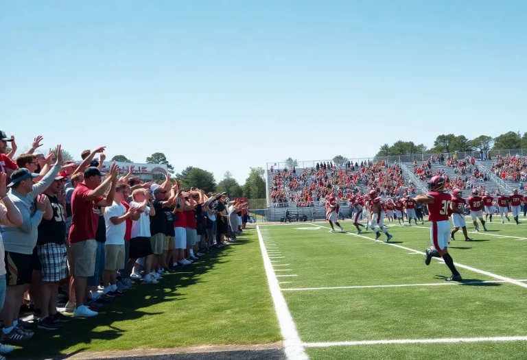 Football players in action during a high school game in Georgia