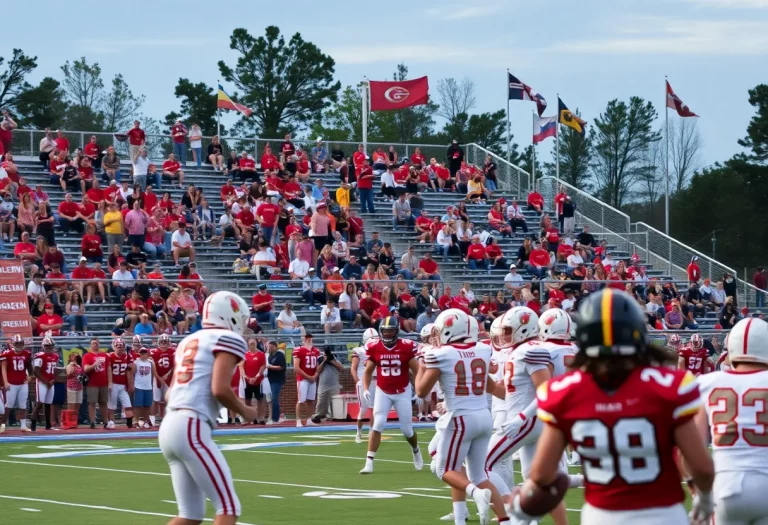 High school football players in Georgia competing during a game
