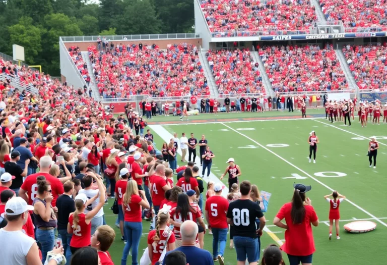 Fans cheering on a Georgia high school football team during a game.
