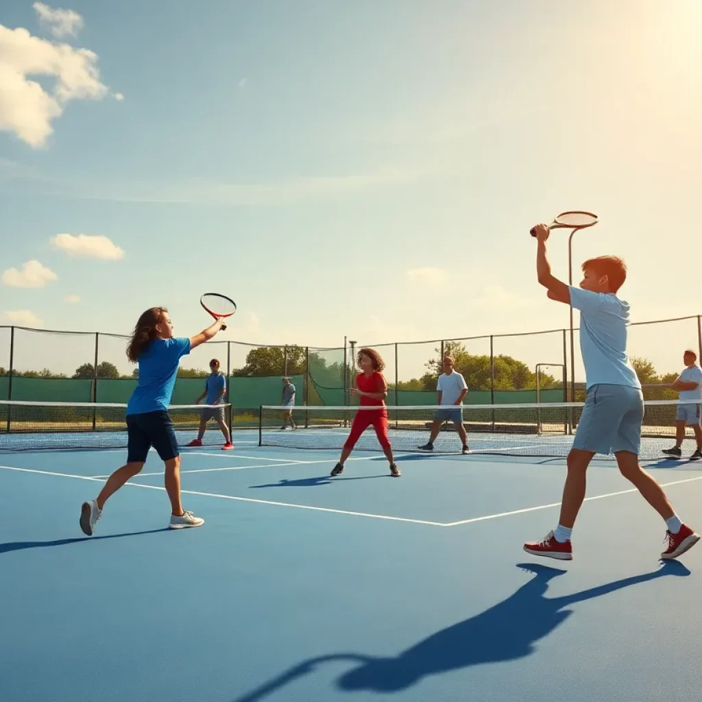 Girls practicing tennis on the court for the new season