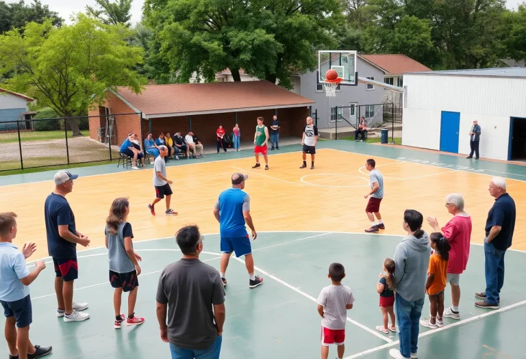 Glencoe basketball court with players and families