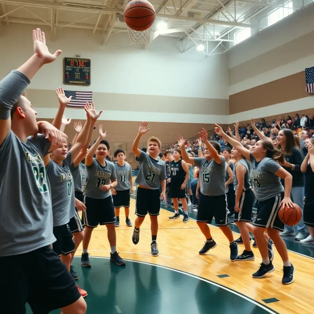 Glencoe High School basketball players with community supporters