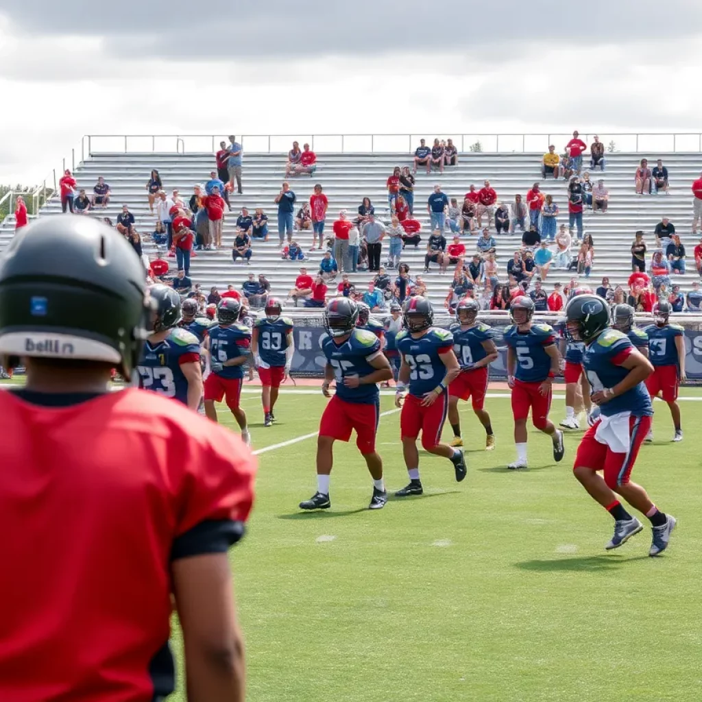 High school football players practicing in Grand Forks