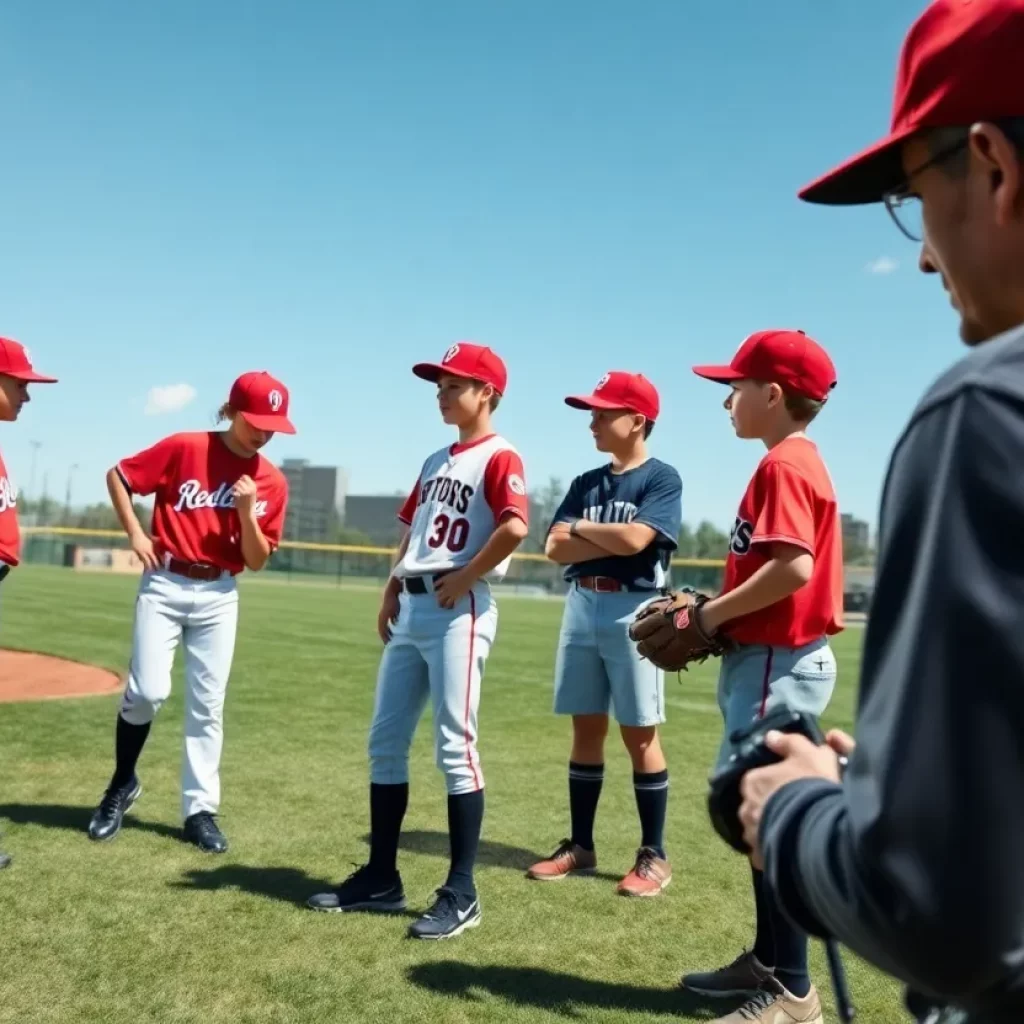 Grapevine Faith baseball team practicing under the guidance of their coach.