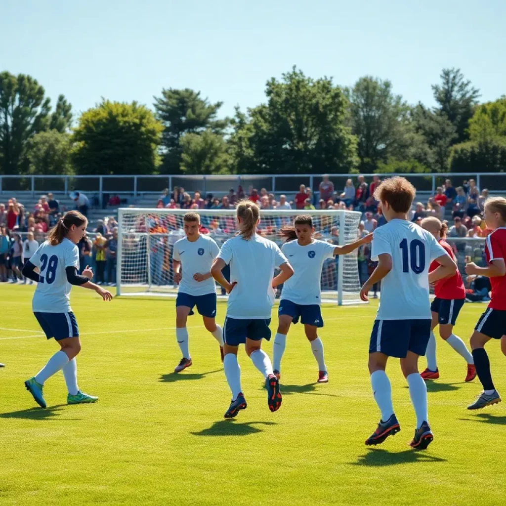 High school soccer players practicing at Green River High School