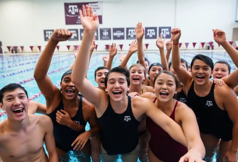 Young swimmers celebrating their college commitment at Texas A&M