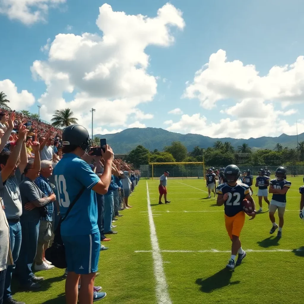 High school football game in Hawaii with players and fans