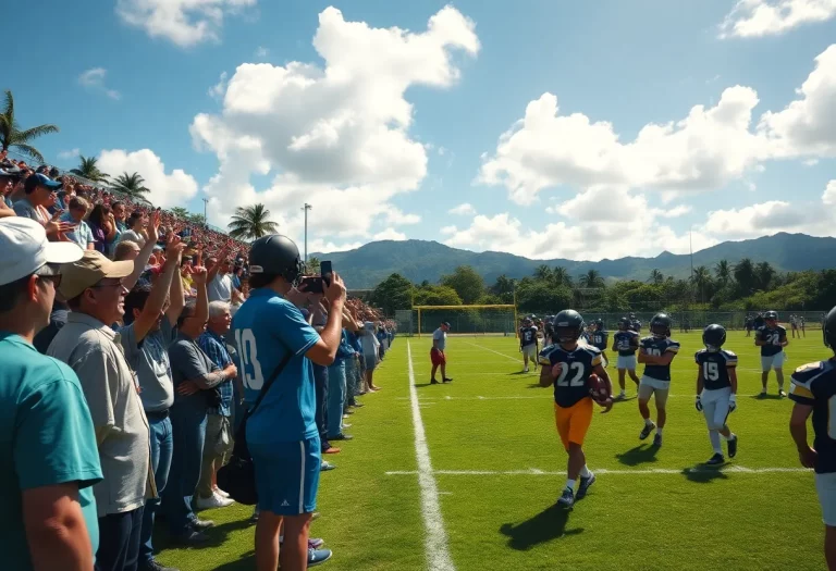 High school football game in Hawaii with players and fans
