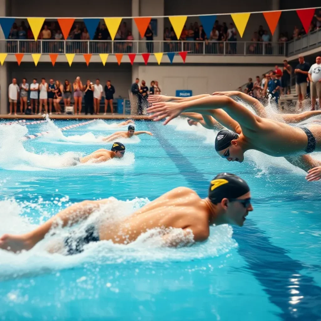 Hempstead Boys Swimming Team competing in a swimming meet