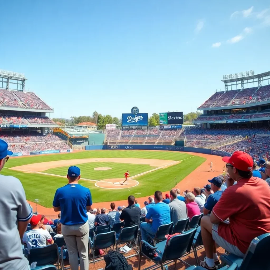 High school baseball players in action at Dodger Stadium