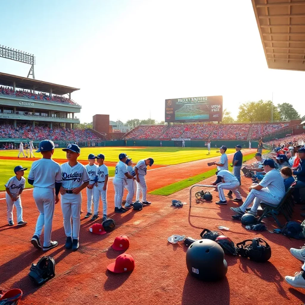 Young baseball players prepare for the High School All-American Game at Dodger Stadium