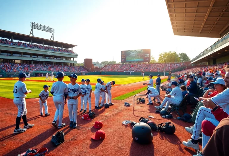 Young baseball players prepare for the High School All-American Game at Dodger Stadium