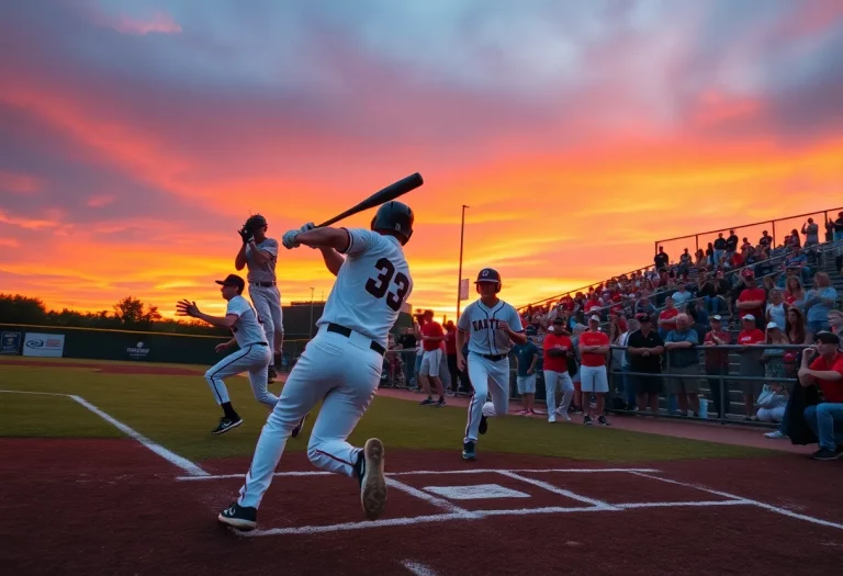 Action shot of a high school baseball game.