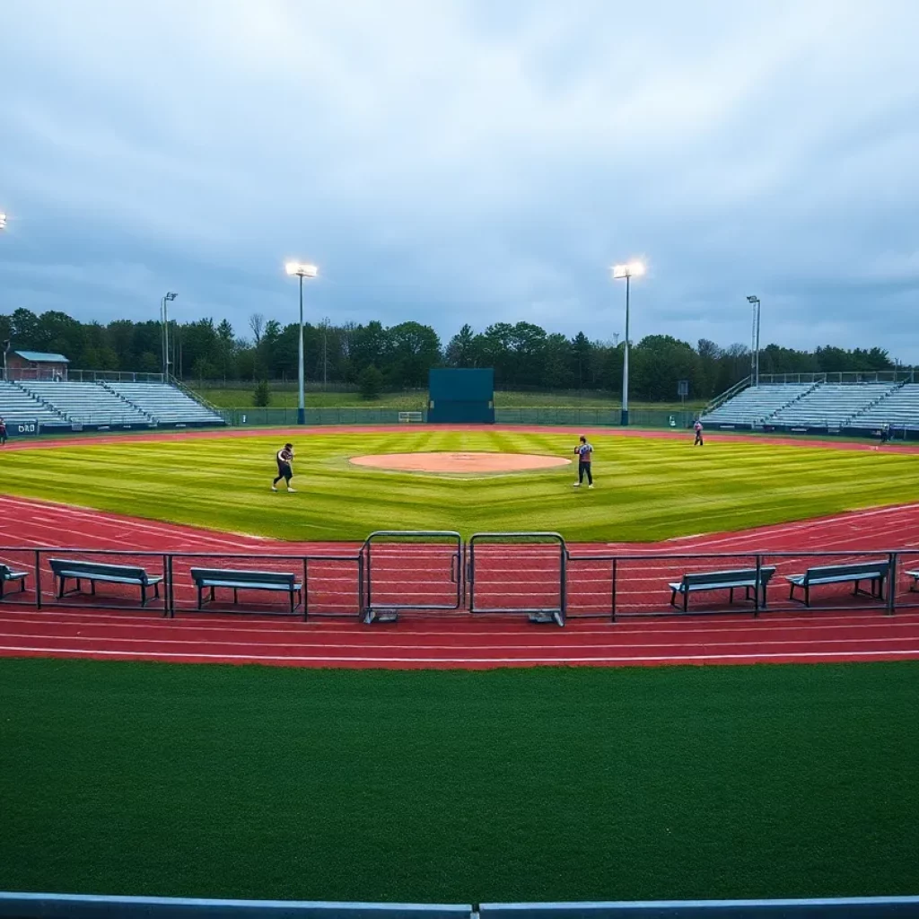An empty high school baseball field symbolizing withdrawal from competitions.