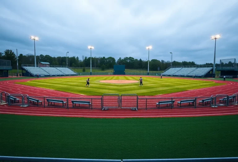An empty high school baseball field symbolizing withdrawal from competitions.