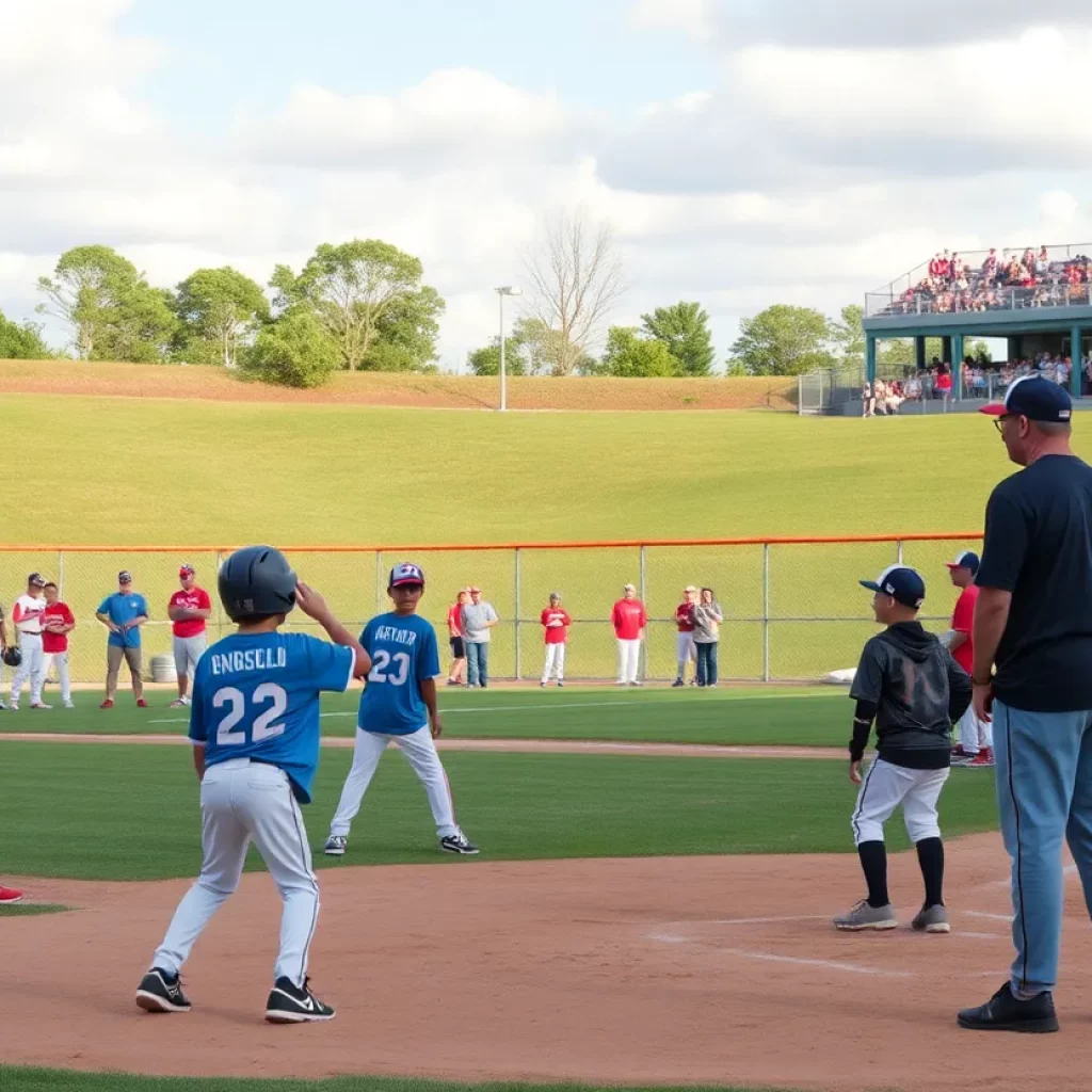 Young athletes practicing baseball skills at the Charlotte showcase
