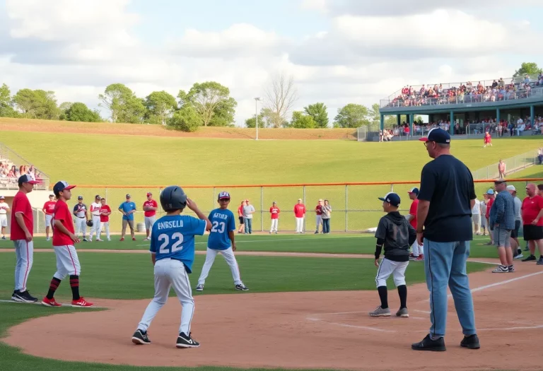 Young athletes practicing baseball skills at the Charlotte showcase