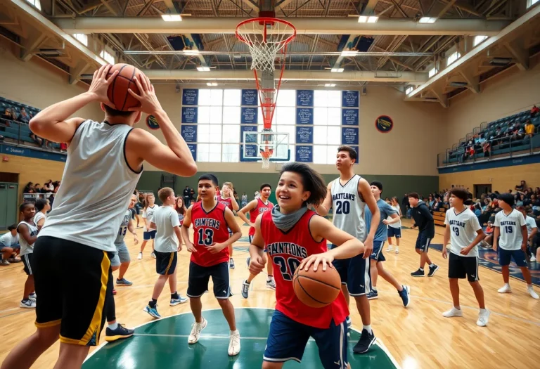 High school basketball players in action on the court