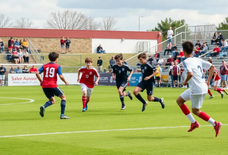 High school boys soccer players on the field in Fayetteville