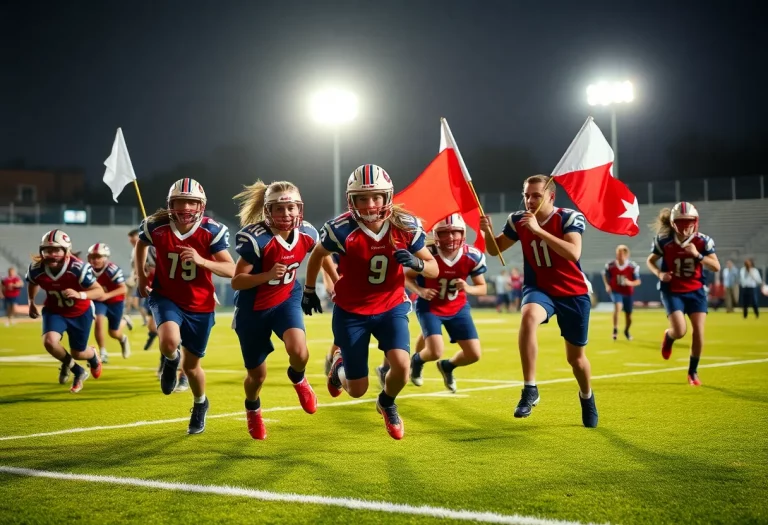 High school flag football players competing on a field.