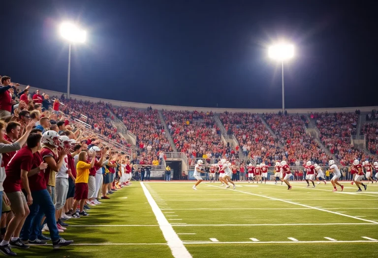 High school football players in action on a field