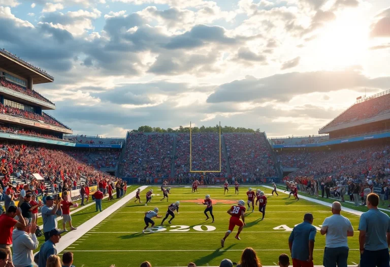 A thrilling high school football game with enthusiastic fans and players on the field.