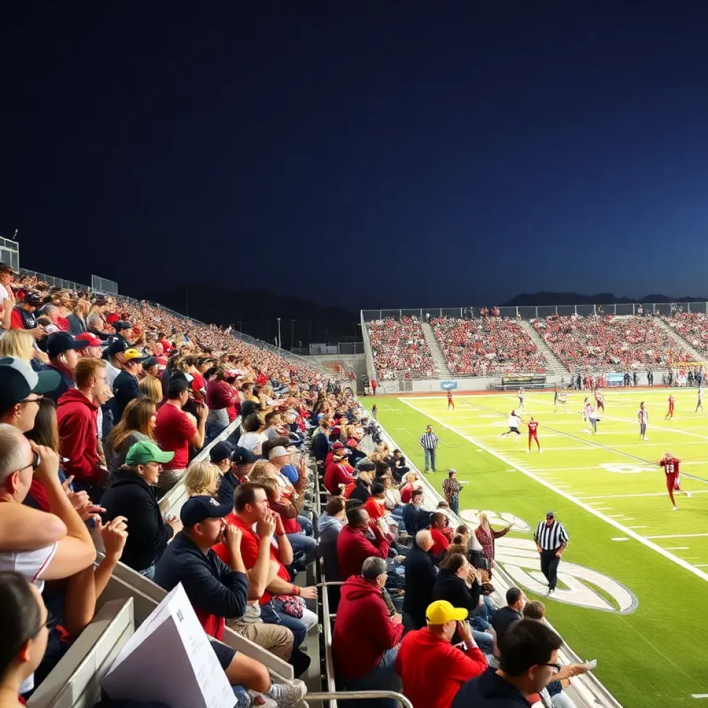 Players competing in a high school football game in Las Vegas.