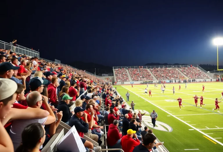 Players competing in a high school football game in Las Vegas.