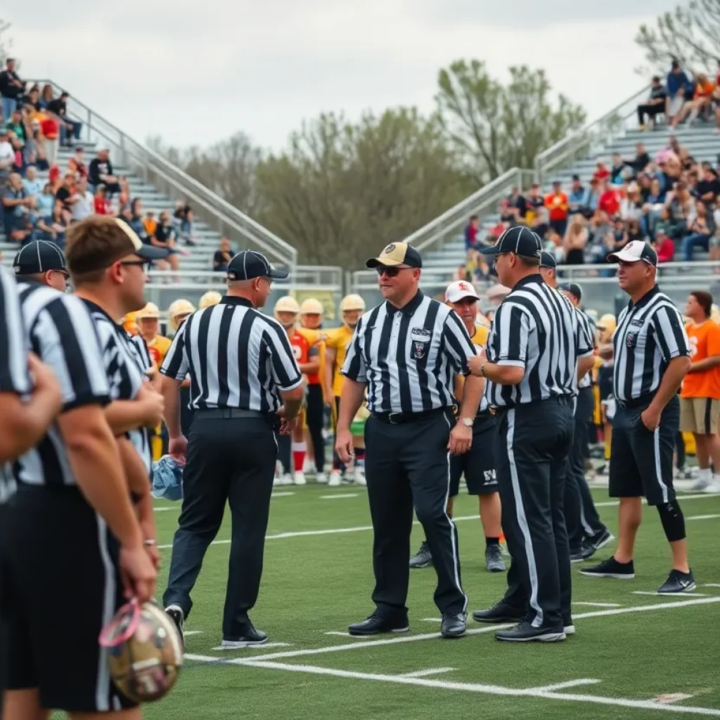 Football officials officiating a high school game in Wisconsin