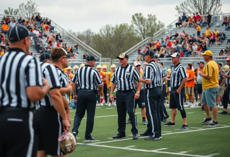 Football officials officiating a high school game in Wisconsin