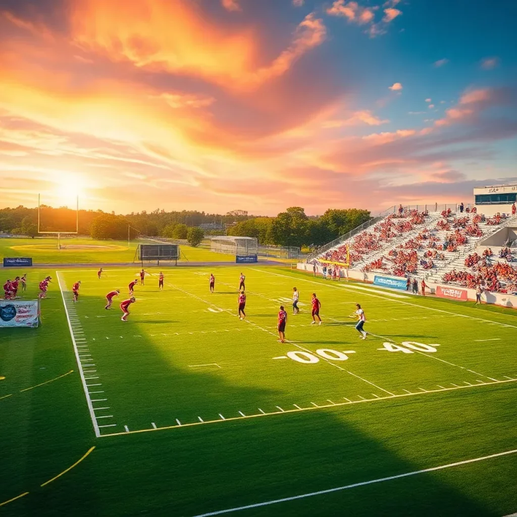 High school football players practicing during a scrimmage
